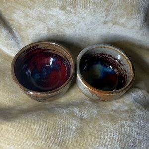 Handmade Vintage Ceramic Bowls - brown, Red and Blue
